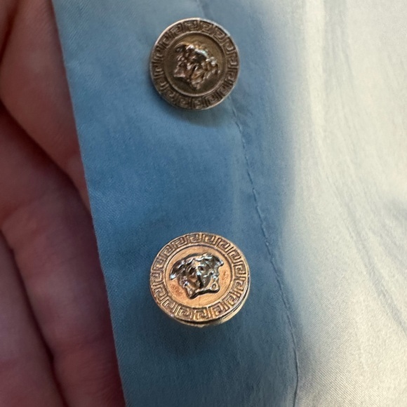 Blue Oversized Button-Up Gold Button Shirt Size 36 EU - Picture 4 of 4